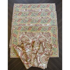 Williams Sonoma Paisley Floral Quilted Placemats Napkins Set 8 PC Red Green Gold